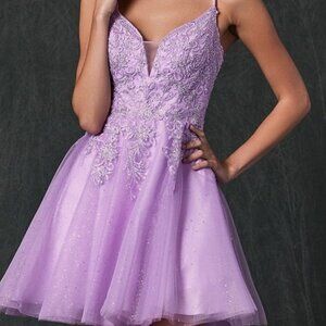 Lilac Shiny Two Coctail Party Mini Short Lace up back Prom Dress JT857 Purple